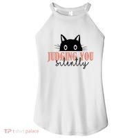 Judging You Silently Funny Black Cat Women's Perfect Tri Rocker Tank thumb 0