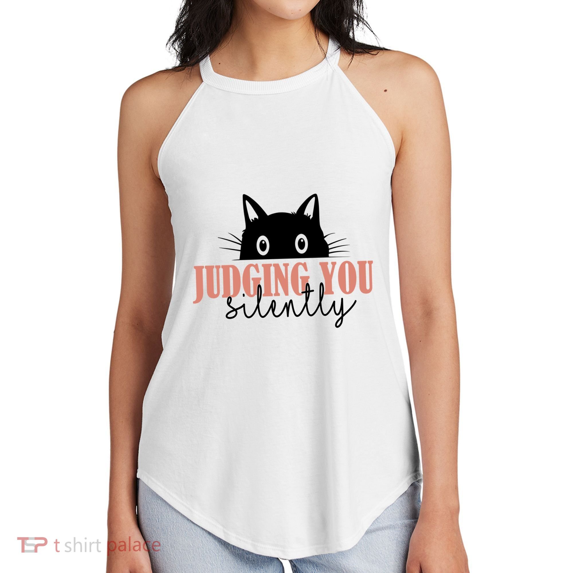 Judging You Silently Funny Black Cat Women's Perfect Tri Rocker Tank