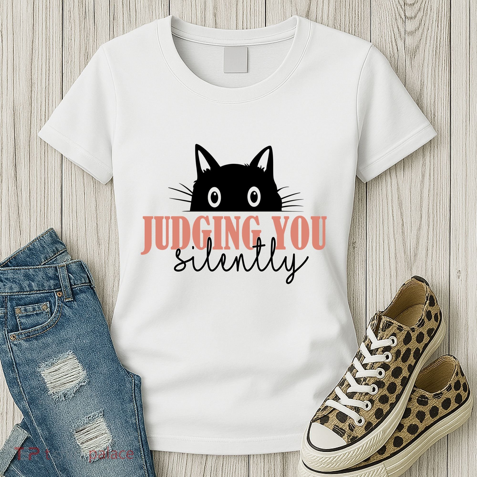 Judging You Silently Funny Black Cat Women's T-Shirt