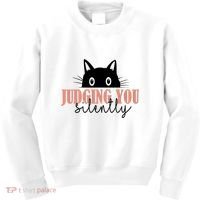 Judging You Silently Funny Black Cat Kids Sweatshirt thumb 0