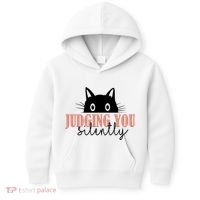 Judging You Silently Funny Black Cat Kids Hoodie thumb 0