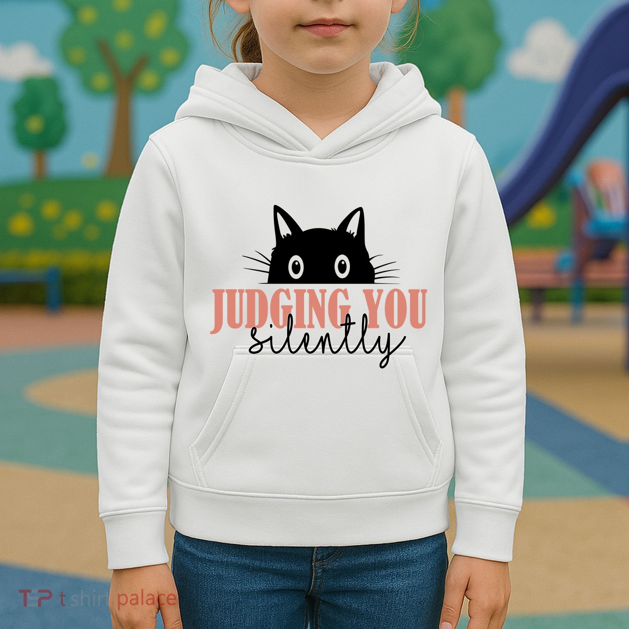 Judging You Silently Funny Black Cat Kids Hoodie