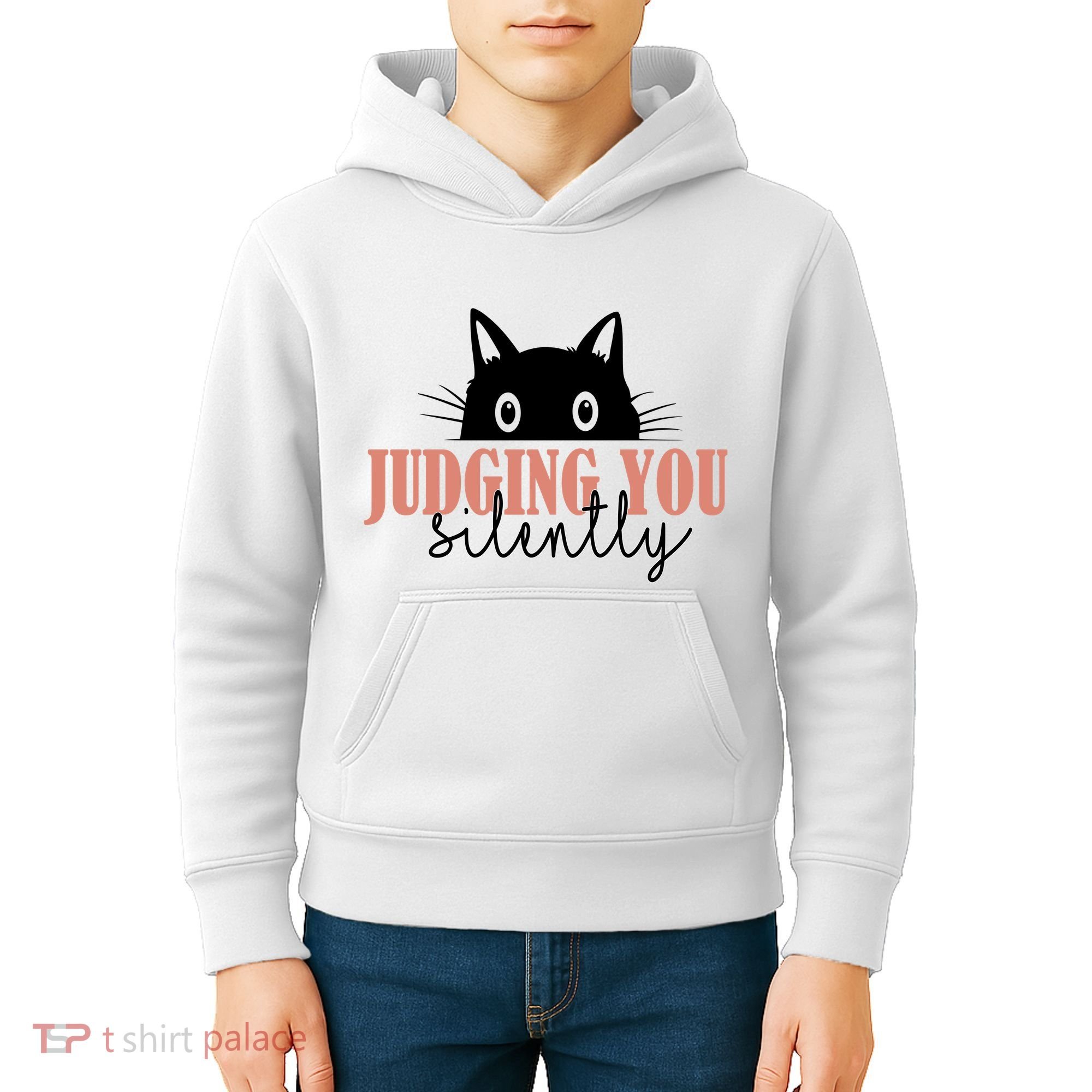 Judging You Silently Funny Black Cat Kids Hoodie