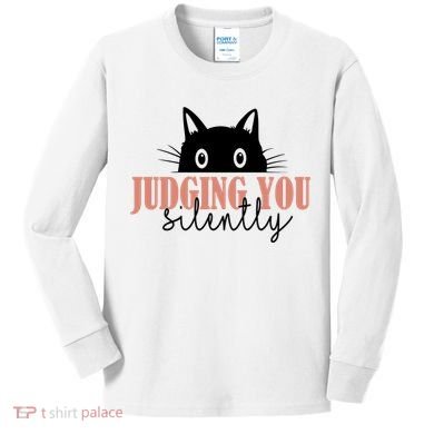 Judging You Silently Funny Black Cat Kids Long Sleeve Shirt