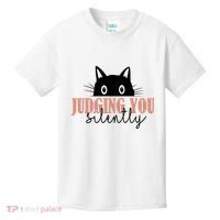 Judging You Silently Funny Black Cat Kids T-Shirt thumb 0