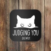 Judging You Silently Funny Cat Coaster thumb 0