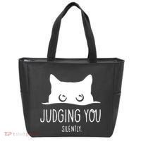 Judging You Silently Funny Cat Tote Bag thumb 0