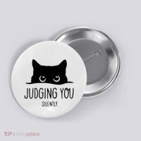 Judging You Silently Funny Cat Button thumb 0