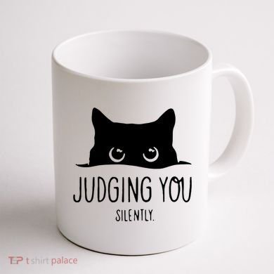 Judging You Silently Funny Cat Coffee Mug back
