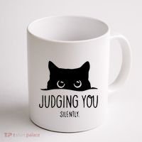 Judging You Silently Funny Cat Coffee Mug thumb 1