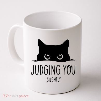 Judging You Silently Funny Cat Coffee Mug