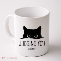 Judging You Silently Funny Cat Coffee Mug thumb 0
