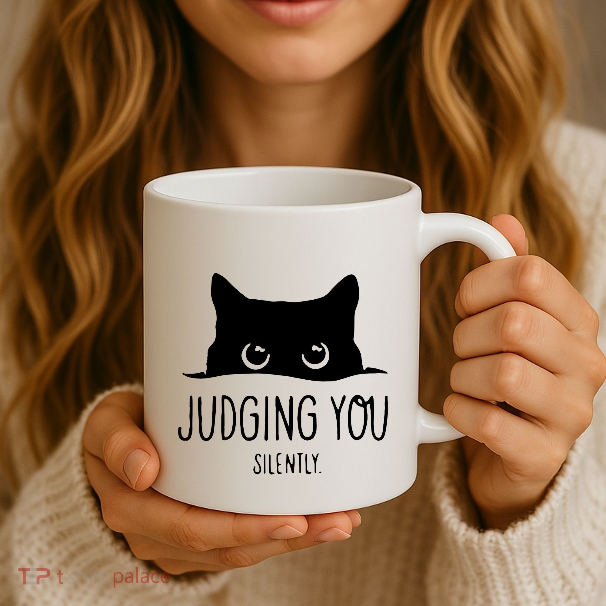 Judging You Silently Funny Cat Coffee Mug