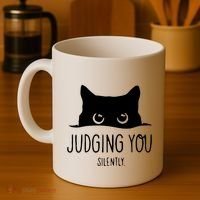 Judging You Silently Funny Cat Coffee Mug thumb 4