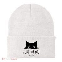 Judging You Silently Funny Cat Beanie thumb 0