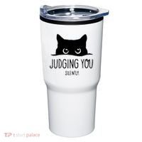 Judging You Silently Funny Cat Tumbler thumb 0