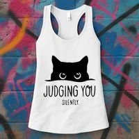 Judging You Silently Funny Cat Women's Tank Top thumb 3