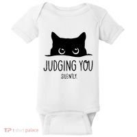 Judging You Silently Funny Cat Baby Bodysuit thumb 0