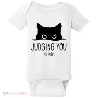 Judging You Silently Funny Cat Baby Bodysuit thumb 0