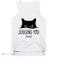 Judging You Silently Funny Cat Tank Top thumb 0