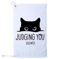 Judging You Silently Funny Cat Golf Towel thumb 0