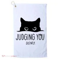Judging You Silently Funny Cat Golf Towel thumb 0