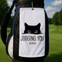 Judging You Silently Funny Cat Golf Towel thumb 2