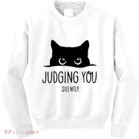 Judging You Silently Funny Cat Kids Sweatshirt thumb 0