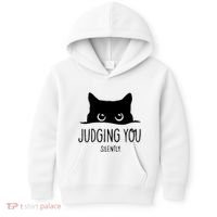 Judging You Silently Funny Cat Kids Hoodie thumb 0