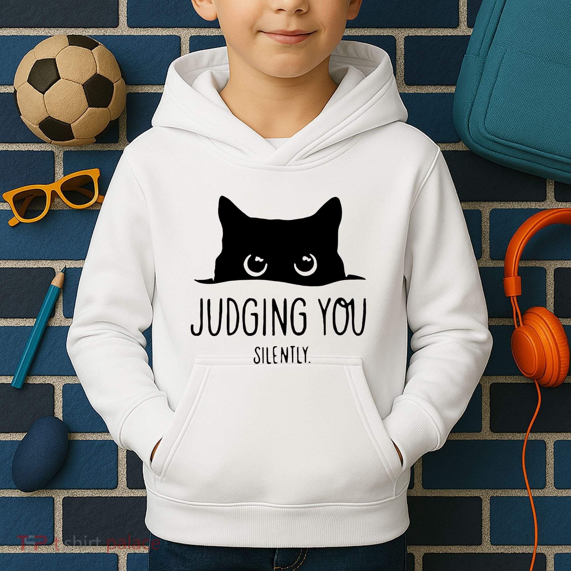 Judging You Silently Funny Cat Kids Hoodie
