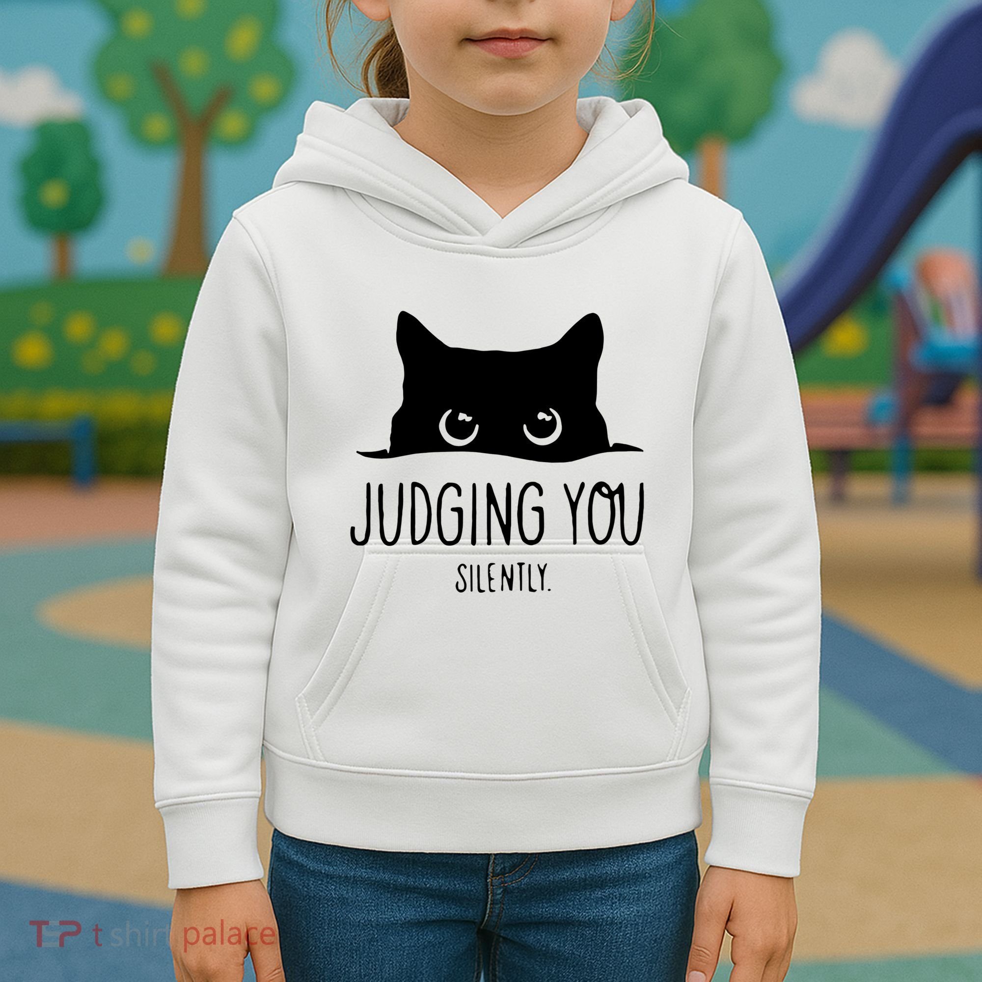 Judging You Silently Funny Cat Kids Hoodie