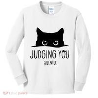 Judging You Silently Funny Cat Kids Long Sleeve Shirt thumb 0