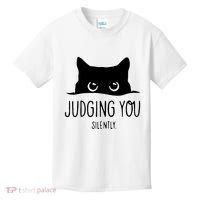 Judging You Silently Funny Cat Kids T-Shirt thumb 0