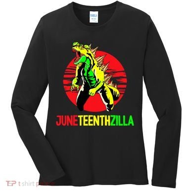 Juneteent Zilla Cool Black History African American Flag Women's Long Sleeve Shirt