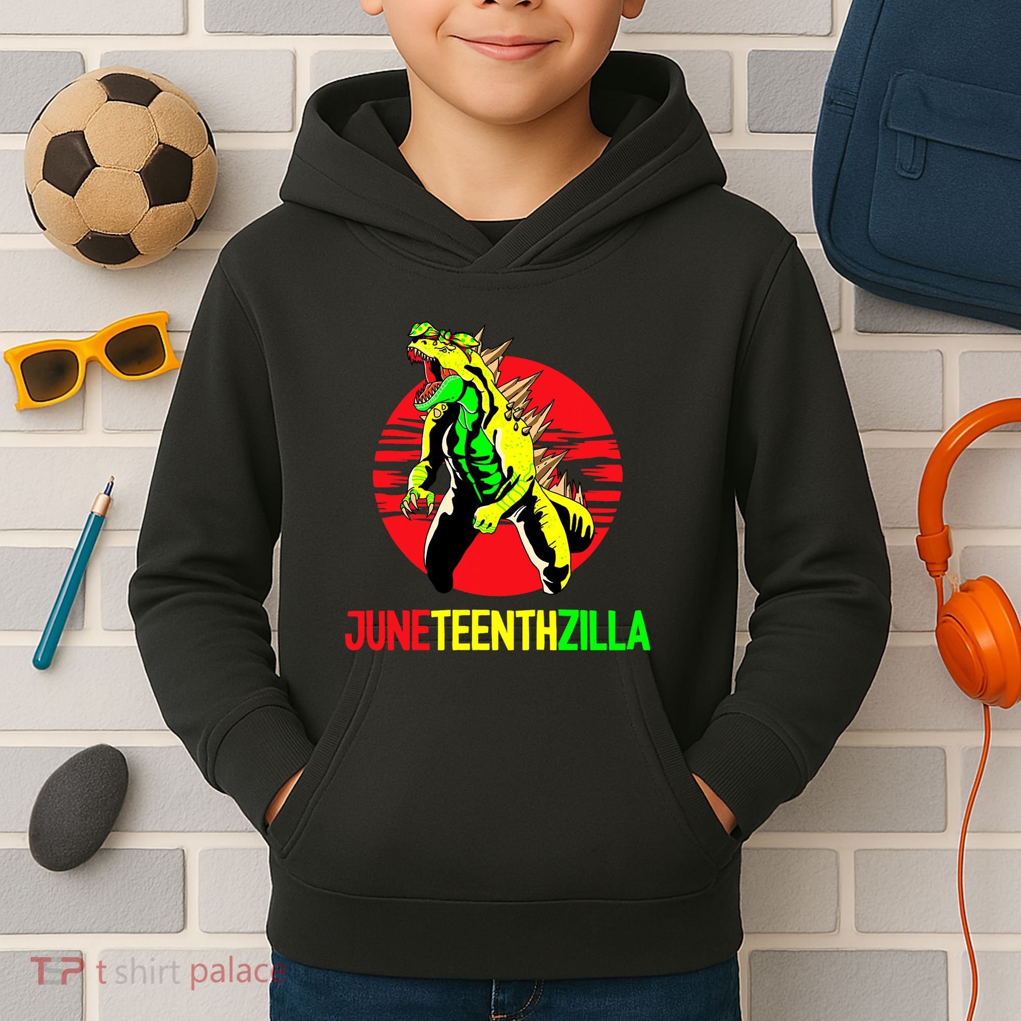 Juneteent Zilla Cool Black History African American Flag Kids Hoodie