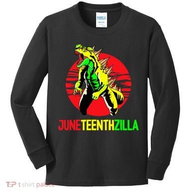 Juneteent Zilla Cool Black History African American Flag Kids Long Sleeve Shirt