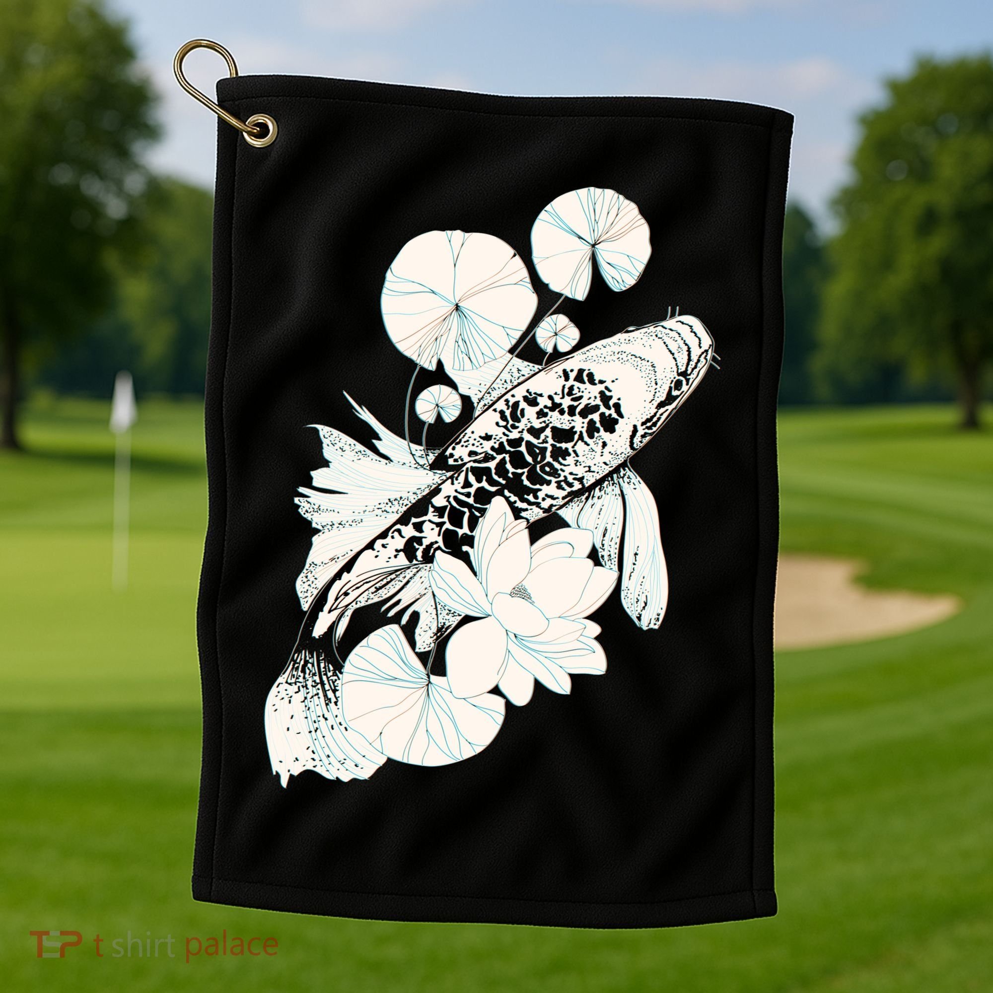 Japanese Zen Koi Fish Pond Golf Towel