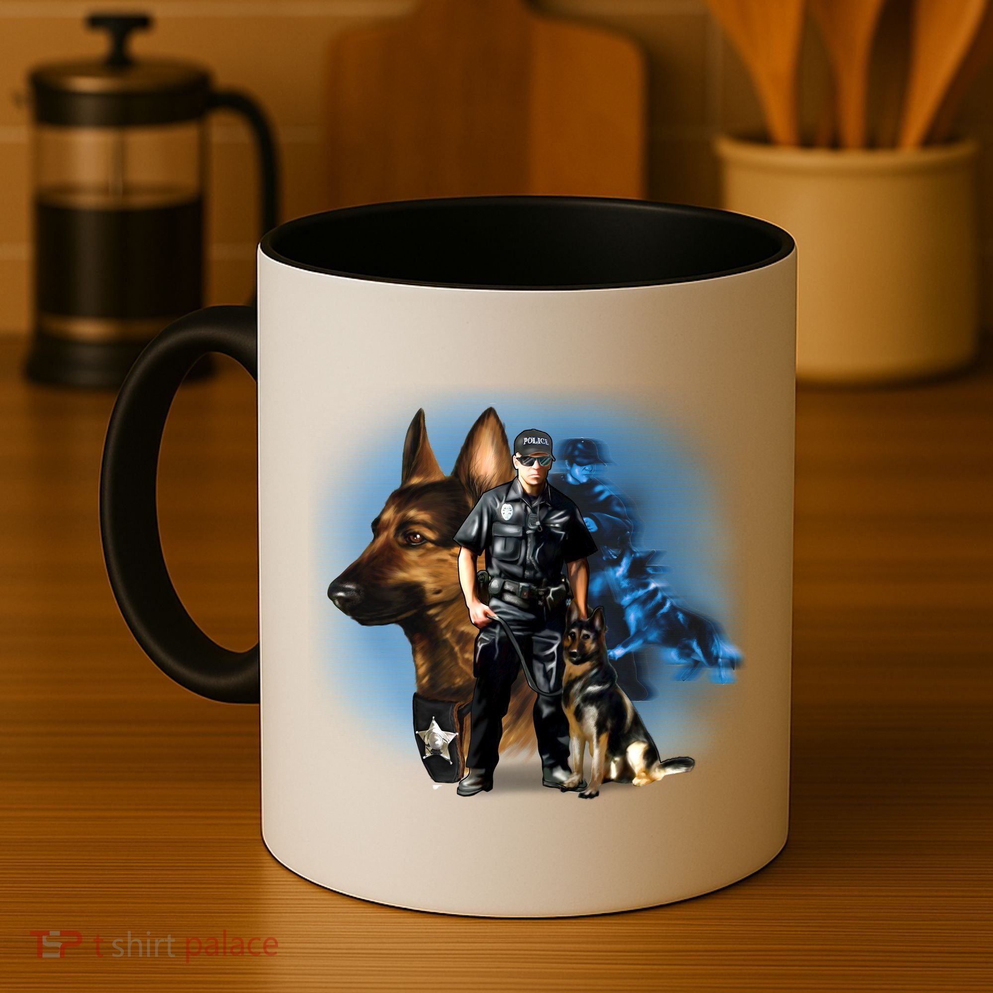 K-9 With Police Officer Silhouette  Coffee Mug