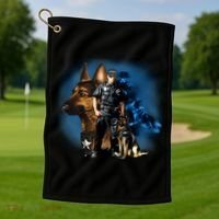 K-9 With Police Officer Silhouette  Golf Towel thumb 1