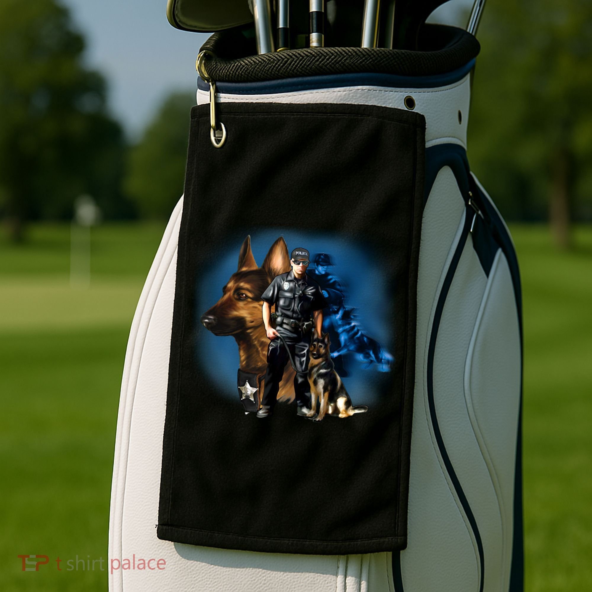 K-9 With Police Officer Silhouette  Golf Towel