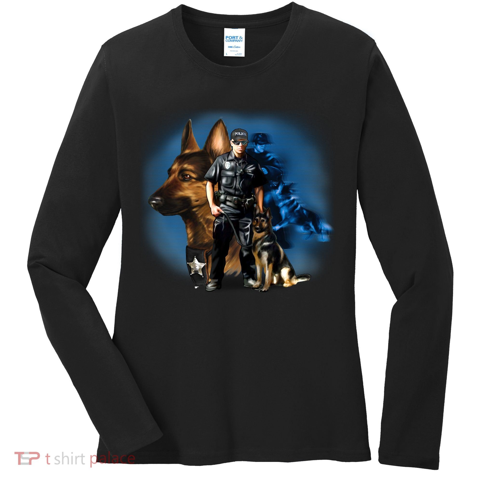 K-9 With Police Officer Silhouette  Women's Long Sleeve Shirt