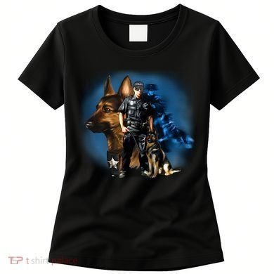 K-9 With Police Officer Silhouette  Women's T-Shirt