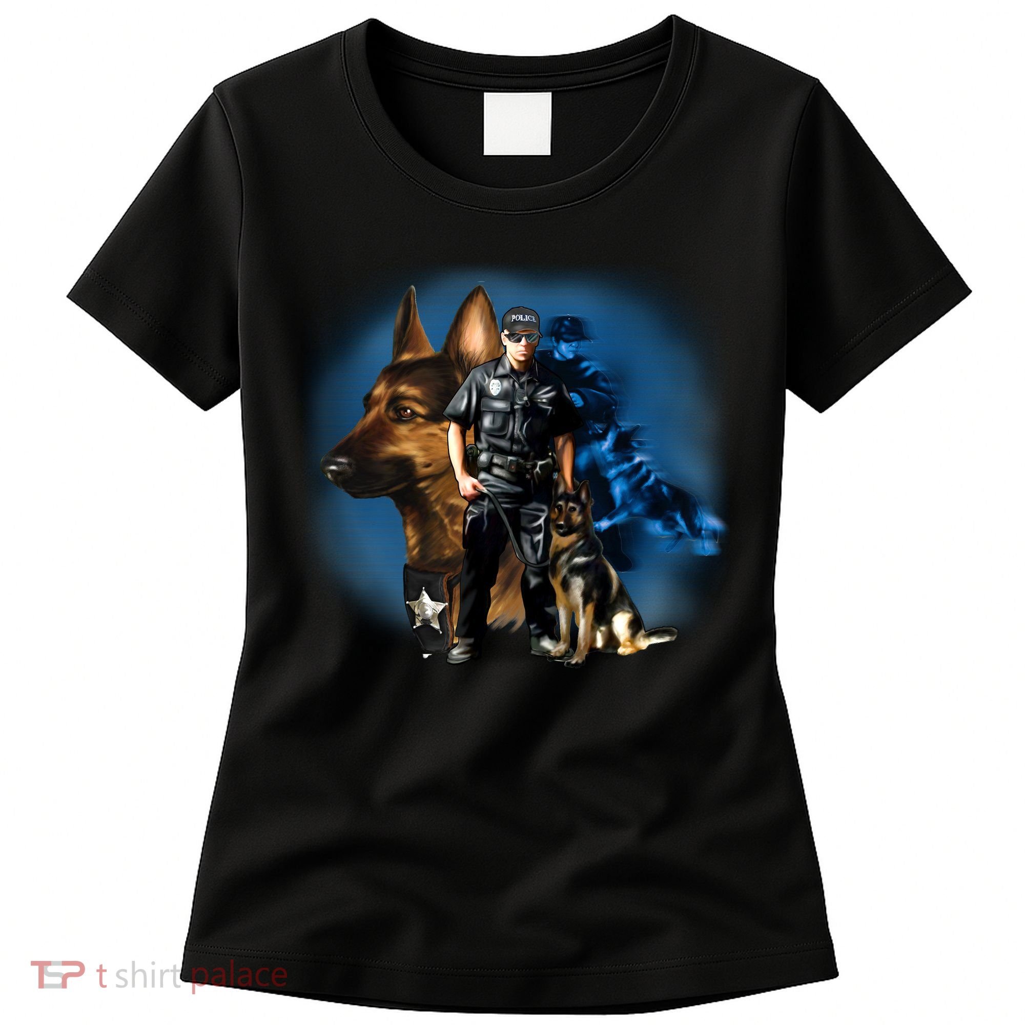 K-9 With Police Officer Silhouette  Women's T-Shirt