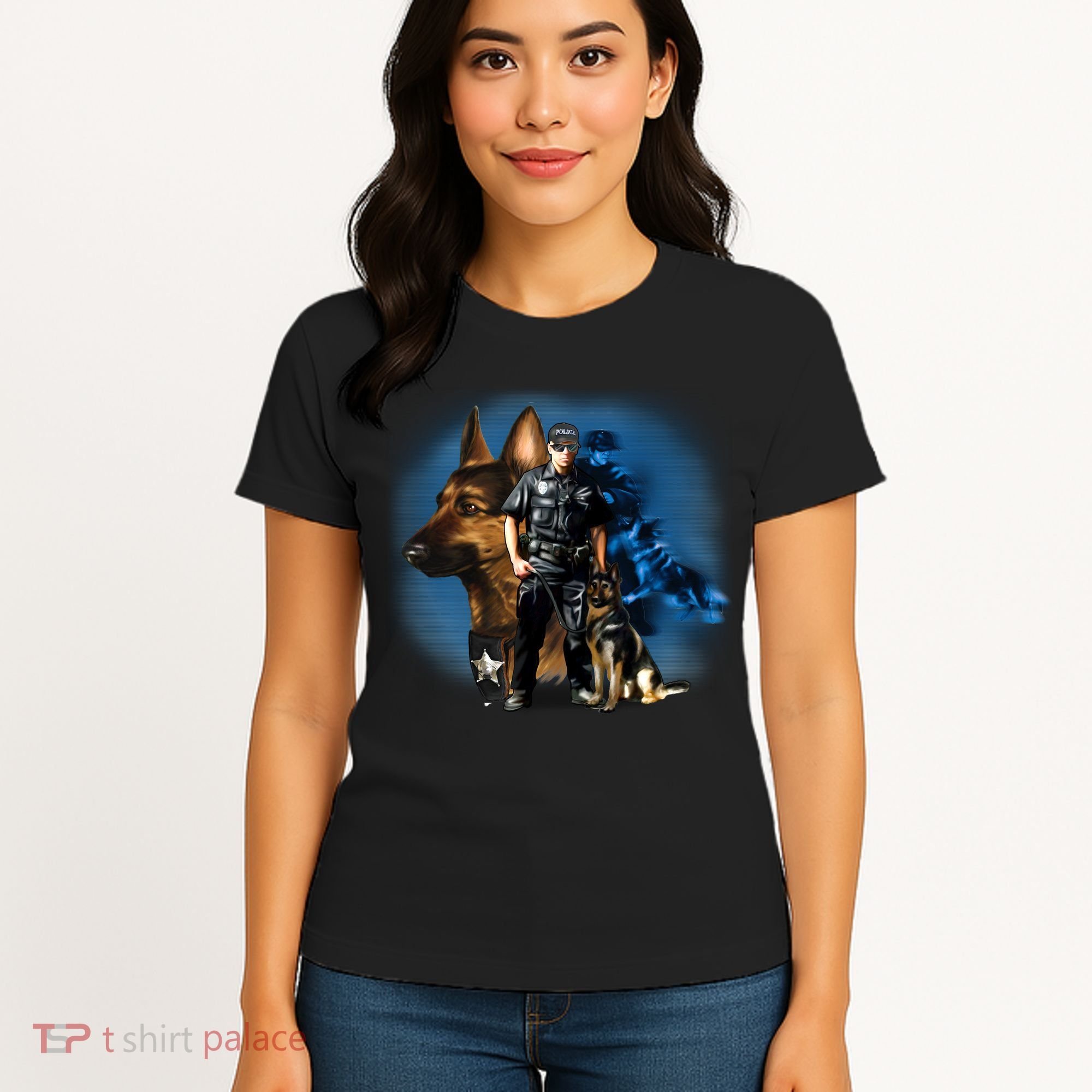 K-9 With Police Officer Silhouette  Women's T-Shirt