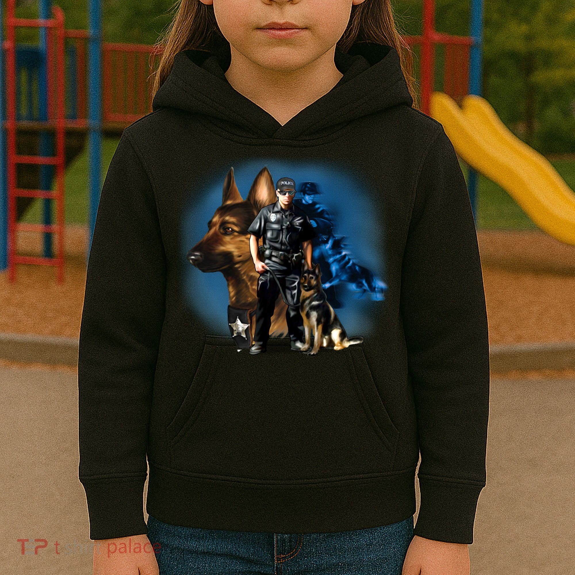 K-9 With Police Officer Silhouette  Kids Hoodie