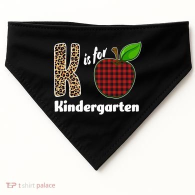 K Is For Kindergarten Teacher Leopard Buffalo Plaid USA-Made Doggie Bandana