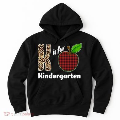 K Is For Kindergarten Teacher Leopard Buffalo Plaid Hoodie