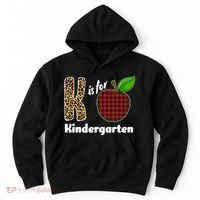 K Is For Kindergarten Teacher Leopard Buffalo Plaid Hoodie thumb 0