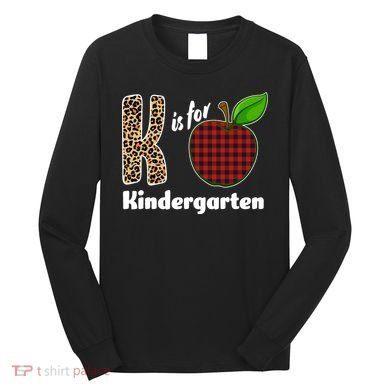 K Is For Kindergarten Teacher Leopard Buffalo Plaid Long Sleeve Shirt