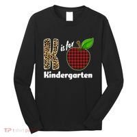K Is For Kindergarten Teacher Leopard Buffalo Plaid Long Sleeve Shirt thumb 0
